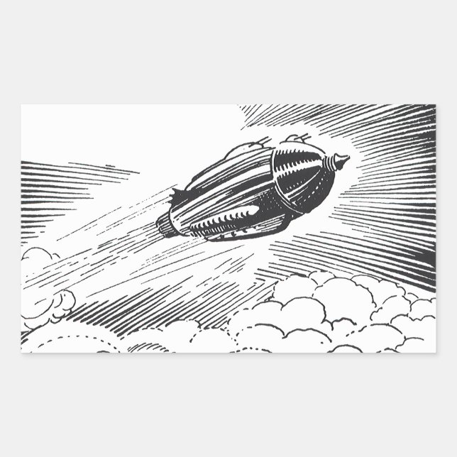 Sticker Rectangulaire Rocket de vaisseau spatial de science-fiction vint (Devant)