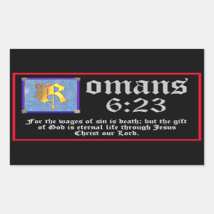 Sticker Rectangulaire Romains 6:23 Or Illuminé Lettre Bible Verse