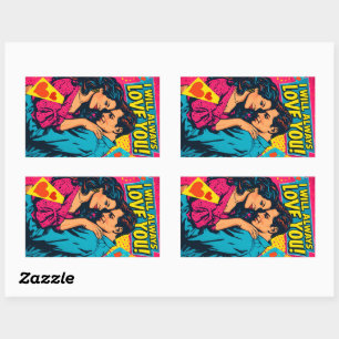 Sticker Rectangulaire Romance Comics Art Pop Rétro Couleurs Vives Amour
