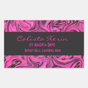 Sticker Rectangulaire Rose chaud et noir liquide Swirlz