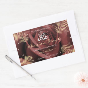 Sticker Rectangulaire Rose de Bourgogne avec Palm Feuille Produit Logo É