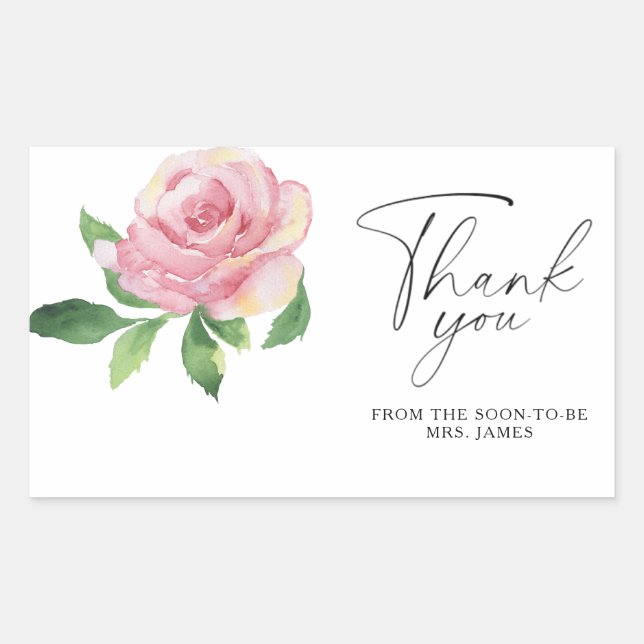 Sticker Rectangulaire Rose - douche nuptiale merci (Devant)