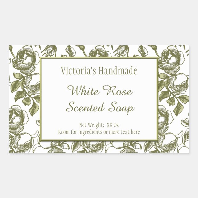 Sticker Rectangulaire Rose en or blanc et Faux Etching savon modifiable (Devant)