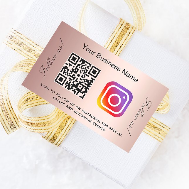 Sticker Rectangulaire Rose or blush nom d'entreprise qr code instagram (Créateur téléchargé)