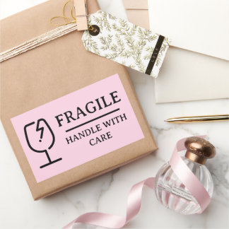 Sticker Rectangulaire Rose Pâle Professionnel Fragile Manipuler avec soi