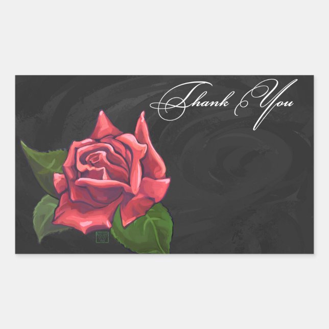 Sticker Rectangulaire Rose rouge Merci (Devant)
