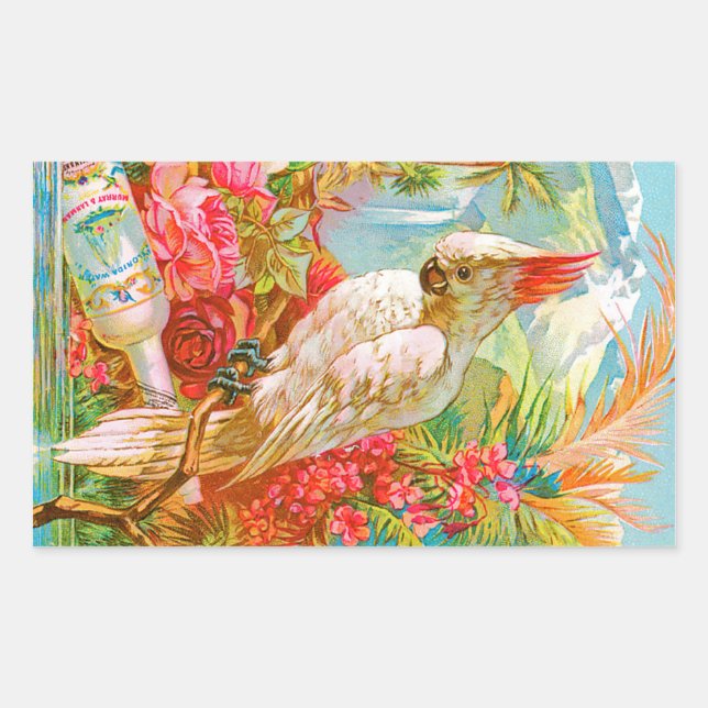 Sticker Rectangulaire Rose vintage et Cockatoo (Devant)