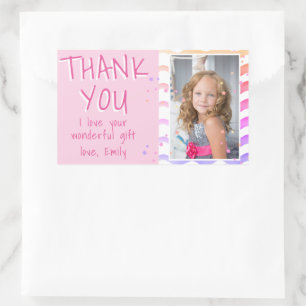 Sticker Rectangulaire Rose Waves Girl Photo Anniversaire Merci