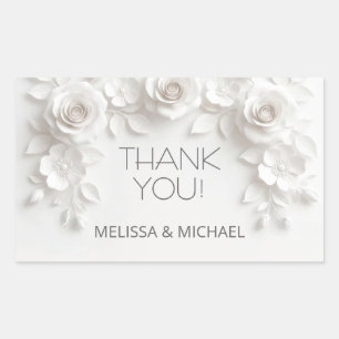 Sticker Rectangulaire Roses 3D blanches Mariage Merci