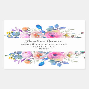 Sticker Rectangulaire Roses roses et fleurs roses avec bandes roses