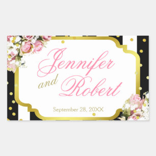 Sticker Rectangulaire Roses roses, rayures et confetti roses
