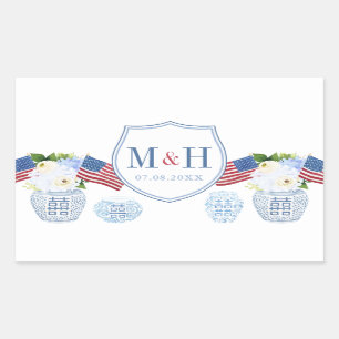 Sticker Rectangulaire Rouge Blanc Et Bleu Mariage Logo Chinoiserie Chic