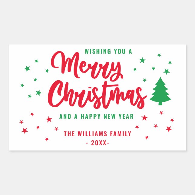 Sticker Rectangulaire Rouge blanc vert non photo Famille Joyeux Noël (Devant)