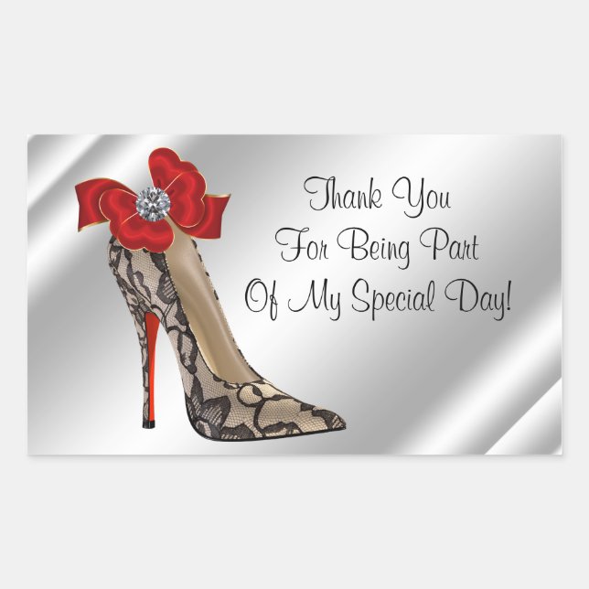 Sticker Rectangulaire Rouge Noir haut talon Chaussure Party Favoriser St (Devant)