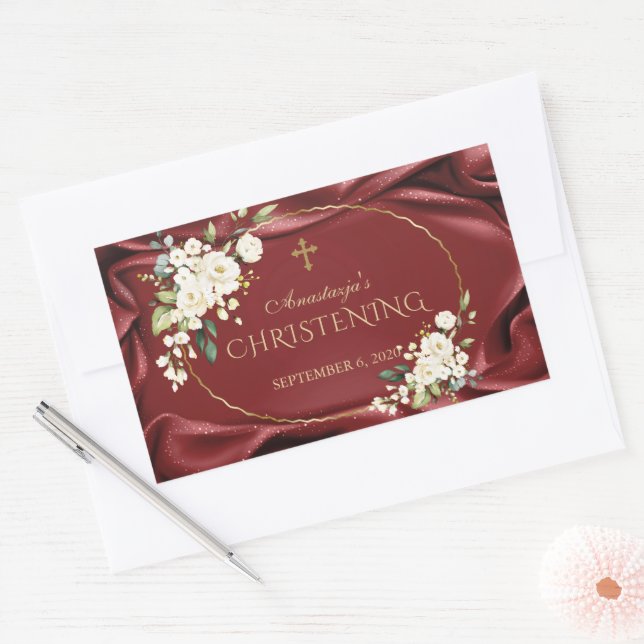 Sticker Rectangulaire Royal Bourgogne Fleurs blanches Brisée Or Christen (Enveloppe)