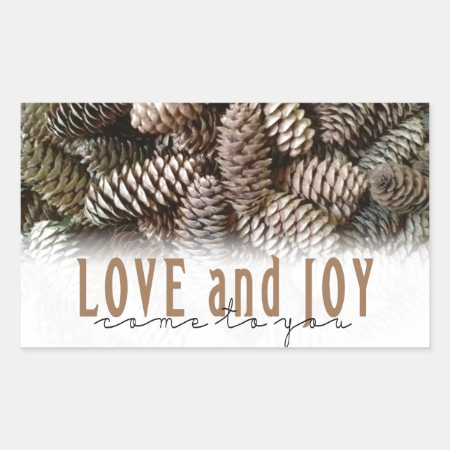 Sticker Rectangulaire Rustic Holiday Love and Joy Pine Cone (Devant)