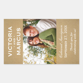 Sticker Rectangulaire Rustic Kraft Mariage Monogramme Photo Vin Favorise