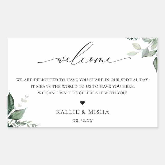 Sticker Rectangulaire Sac de bienvenue Mariage de la verdure botanique (Devant)