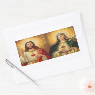 Sticker Rectangulaire Sacré-Cœur de Jésus et Marie