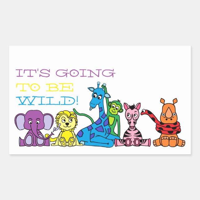 Sticker Rectangulaire Safari sauvage, fête d'anniversaire pour enfants (Devant)