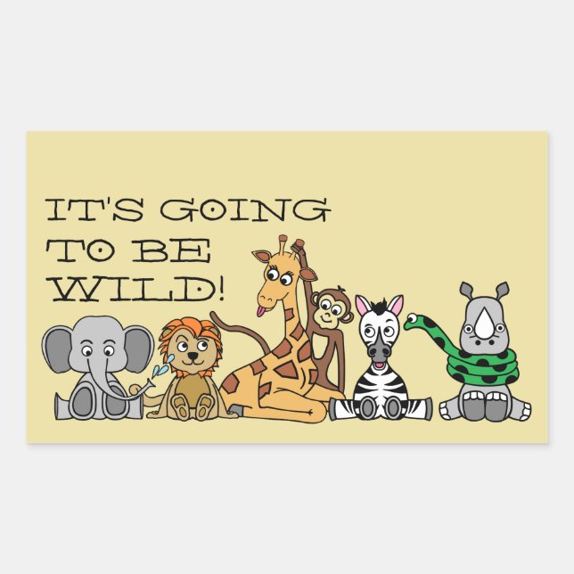 Sticker Rectangulaire Safari sauvage, fête d'anniversaire pour enfants (Devant)