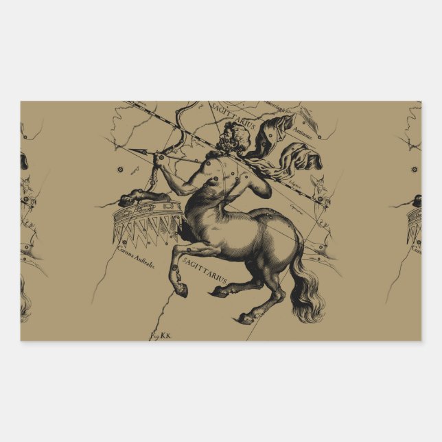 Sticker Rectangulaire Sagittarius Constellation Carte Engraving Hevelius (Devant)