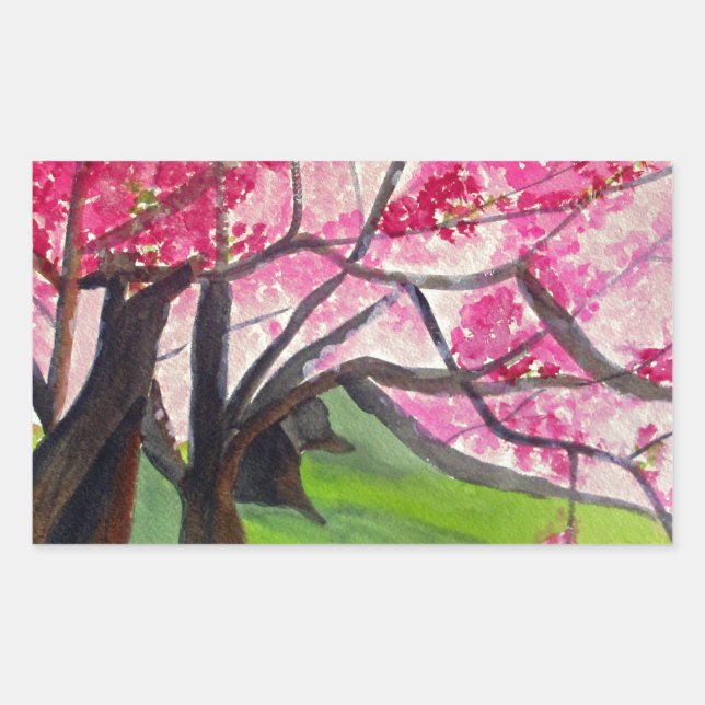 Sticker Rectangulaire Sakura art japonais de fleurs de cerisier (Devant)