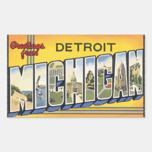 Sticker Rectangulaire Salutations De Detroit Michigan, Vintage