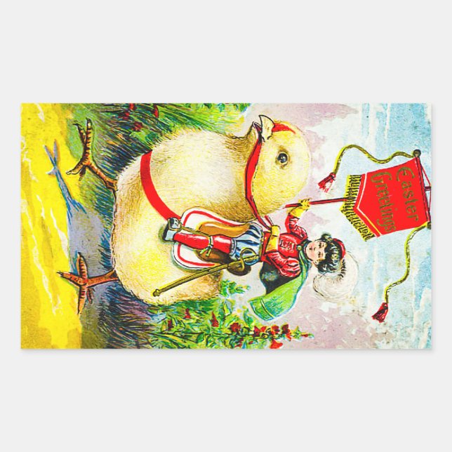 Sticker Rectangulaire Salutations de Pâques Whimsical : Rider sur Giant  (Devant)