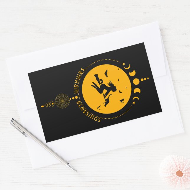 Sticker Rectangulaire Samhain Blessings, sorcière (Enveloppe)