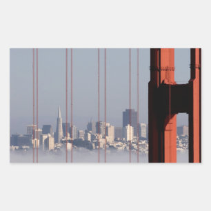 Sticker Rectangulaire San Francisco Skyline depuis Golden Gate Bridge.