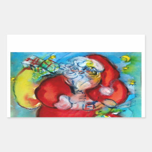 STICKER RECTANGULAIRE SANTA CLAUS AVEC LANTERN DANS LA NUIT DE NOËL
