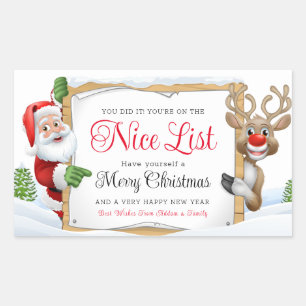 Sticker Rectangulaire Santa Claus Belle Liste Et Un Nez Rouge Reindeer N