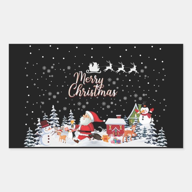 Sticker Rectangulaire Santa Claus, Snowman Merry Christmas Holiday (Devant)