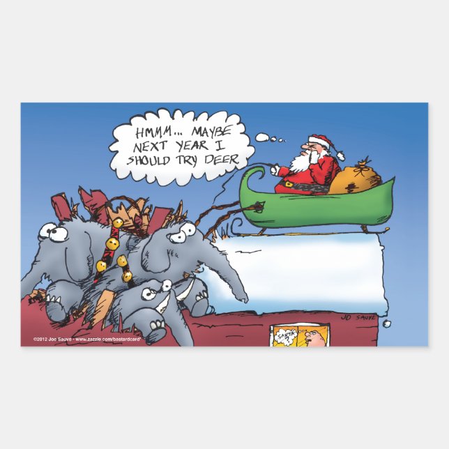 Sticker Rectangulaire Santas Elephants Drôle Caricature de vacances (Devant)