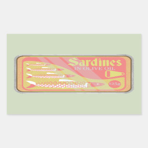 Sticker Rectangulaire Sardines en style poster rétro
