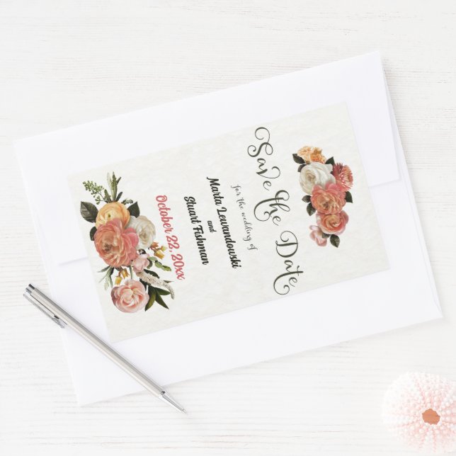 Sticker Rectangulaire Sauvegarder la date Mimosa Floral personnalisé  (Enveloppe)