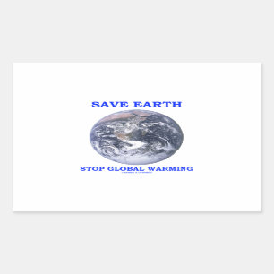 Sticker Rectangulaire Save Earth Stop Réchauffement climatique (Blue Ma