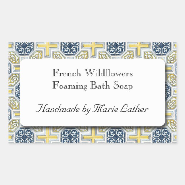 Sticker Rectangulaire Savon personnalisé ou motif de carreaux faux jaune (Devant)
