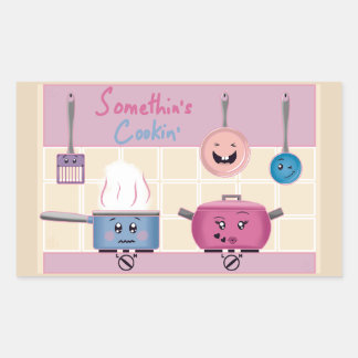 Sticker Rectangulaire Scène de cuisine romantique drôle avec ustensiles