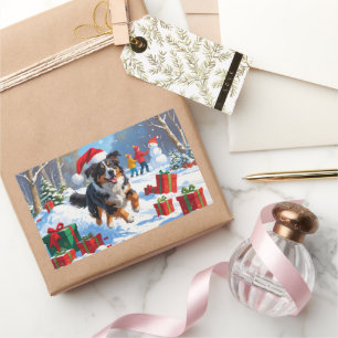 Sticker Rectangulaire Scène de Noël du berger australien