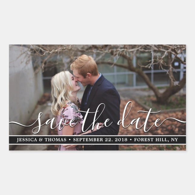 Sticker Rectangulaire Script moderne | Photo Personnalisée Enregistrer L (Devant)