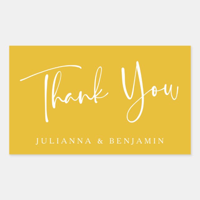 Sticker Rectangulaire Script personnalisé Merci de Mariage jaune moderne (Devant)