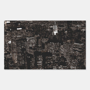 Sticker Rectangulaire Sepia New York City Night Skyline