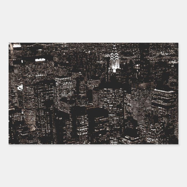 Sticker Rectangulaire Sepia New York City Night Skyline (Devant)