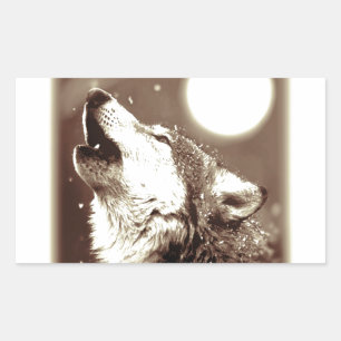 Sticker Rectangulaire Sepia Wolf & Moon