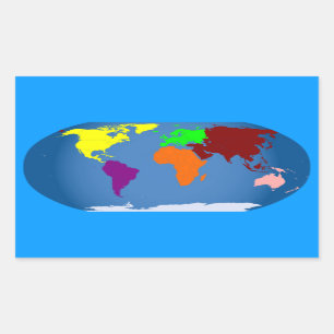Sticker Rectangulaire Sept Continents colorés