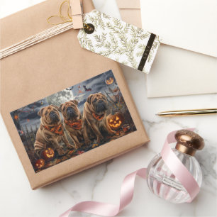 Sticker Rectangulaire Shar Pei Halloween Épouvantable