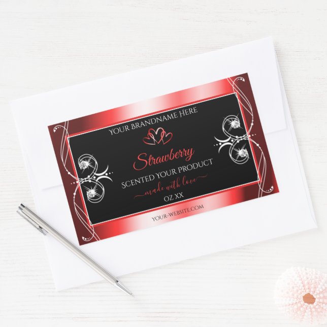 Sticker Rectangulaire Shimmery Ruby Red Frame Black Produit Bijoux Étiqu (Enveloppe)