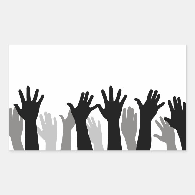 Sticker Rectangulaire Silhouette des mains levées, levage de mains, prot (Devant)